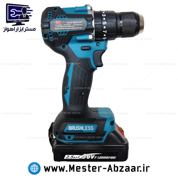دریل پیچ گوشتی چکشی طرح ماکیتا شارژی سه نظام فلزی 36 ولت براشلس باس مدل BOSS 50-100N.M