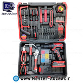 کیت کامل دریل شارژی چکشی 36 ولت باس صنعتی با لوازم دو باتری مدل BOSS 36V BS0025 FOOL KIT