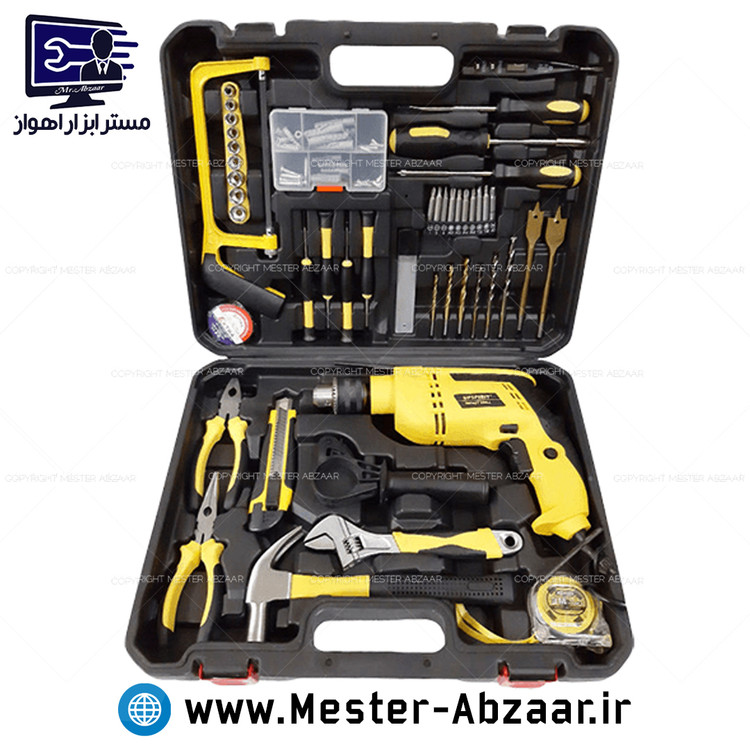 کیت دریل 13 چکشی 1200 وات آپ اسپریت با کیف ابزار دستی اره پیچگوشتی چکش آچار مته تیزبر متر کامل مدل UPSPIRIT HK-ID13100
