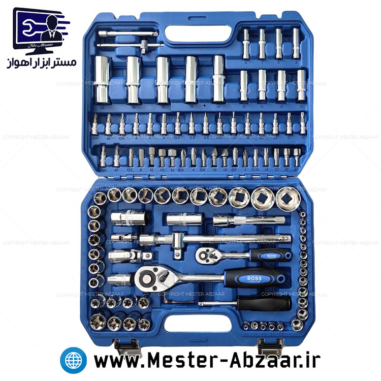 ست 108 پارچه جعبه بکس و پیچ گوشتی جغجغه حرفهای باس صنعتی آبی مدل BOSS 108PCS BLUE