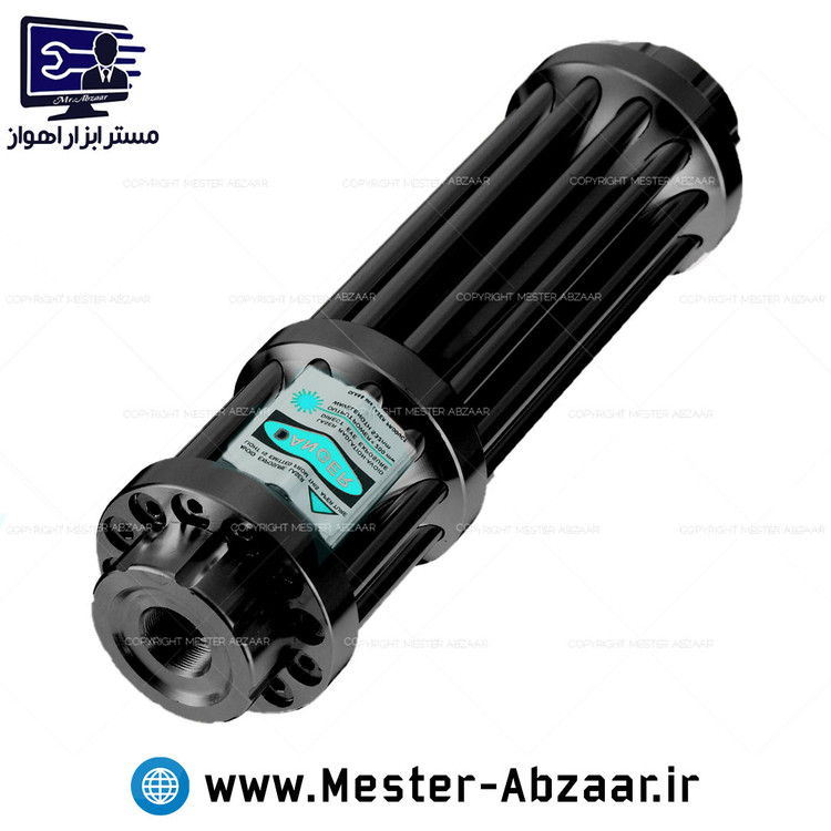 لیزر شارژی حرارتی پوینتر برد بلند کیلومتری سایز مینی نور آبی با کیف روکش فلزی نقره ای سفید مشکی فضایی مدل 202 laser 1900