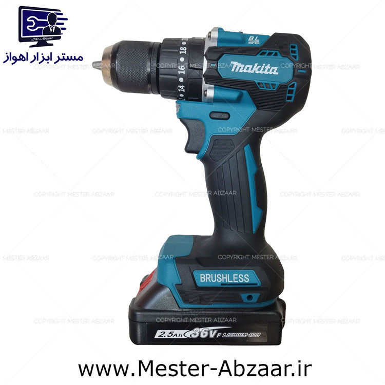 دریل پیچ گوشتی چکشی ماکیتا شارژی سه نظام فلزی 36 ولت براشلس مدل MAKITA 0-450