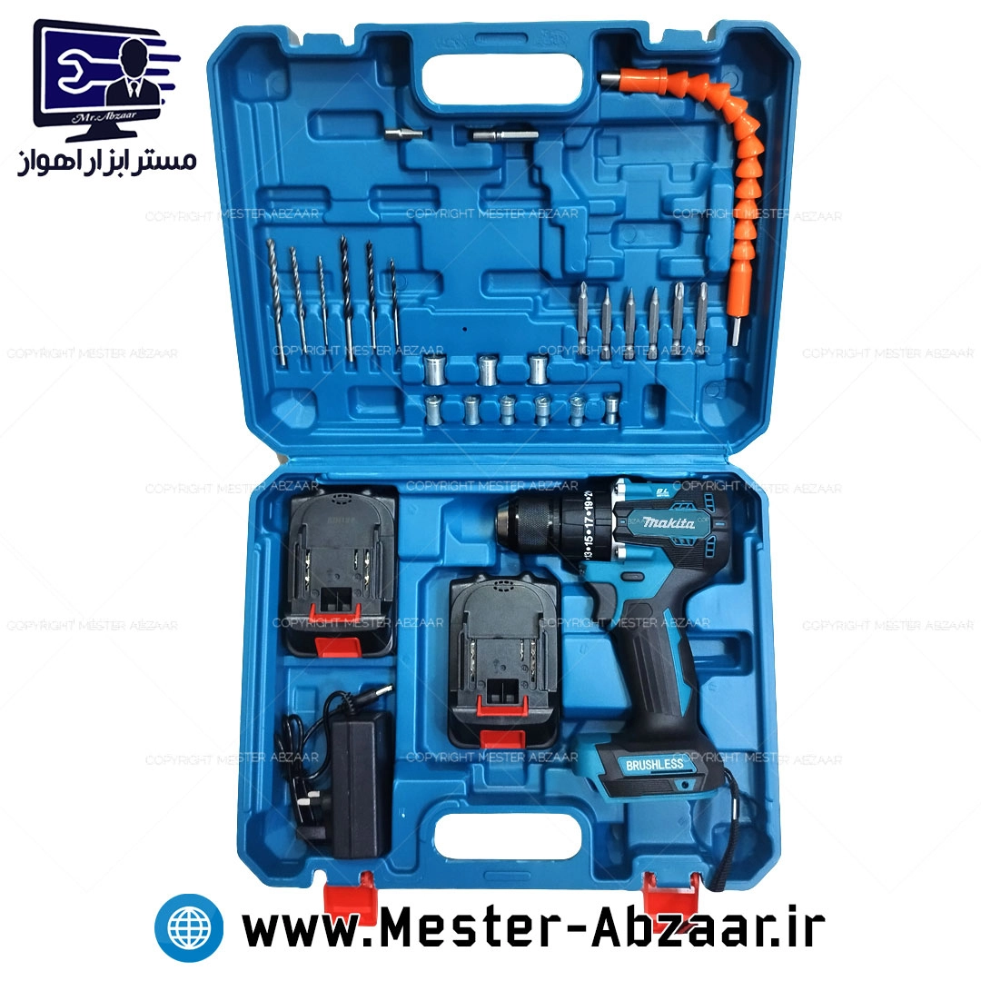 دریل پیچ گوشتی چکشی ماکیتا شارژی سه نظام فلزی 36 ولت براشلس مدل MAKITA 0-450