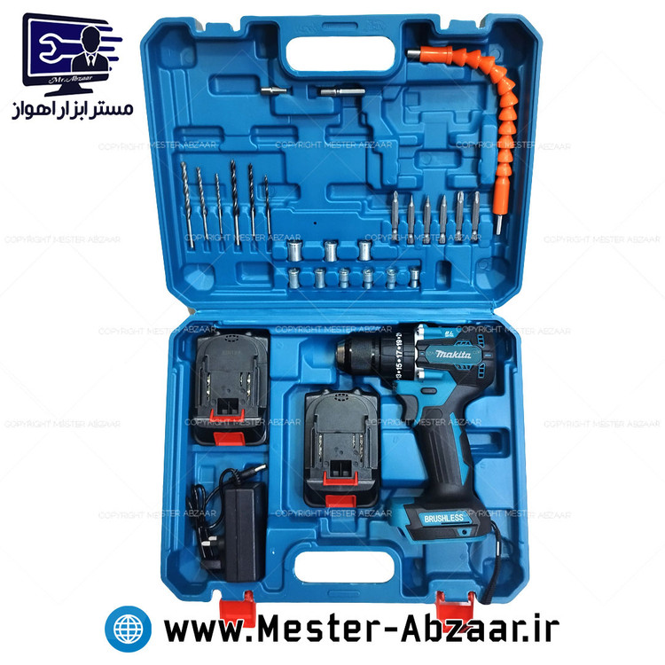 دریل پیچ گوشتی چکشی ماکیتا شارژی سه نظام فلزی 36 ولت براشلس مدل MAKITA 0-450