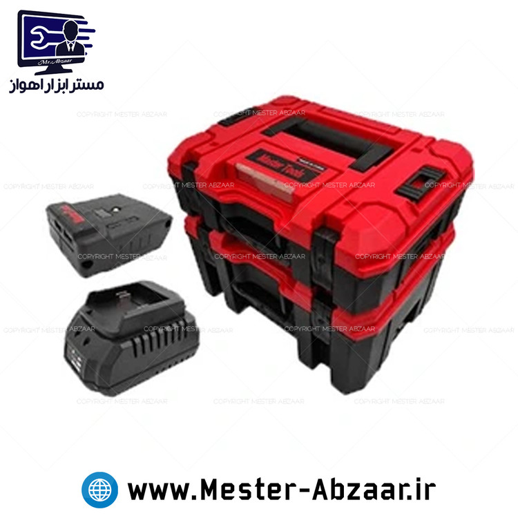 کیت دریل شارژی 21 ولت چند کاره براشلس مستر تولز بلوور بکس کارواش عمودبر اره زنجیری کاردک سنباده مدل 85-35 master tools