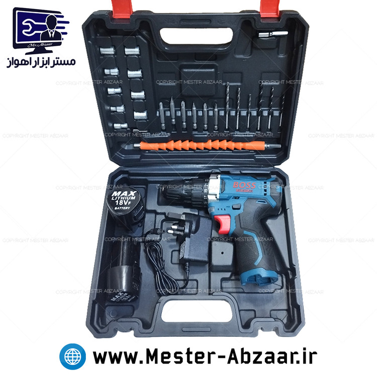 دریل پیچ بند شارژی 18 ولت باس دو باتری تحت لیسانس آلمان لیتیومی مدل BOSS GWS life style 18