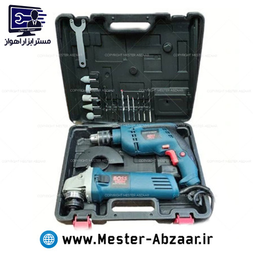 کیت دو قلو 1000 وات دریل برقی و مینی فرز کلید بغل باس تحت لیسانس آلمان مدل BOSS mk-6-100 impact