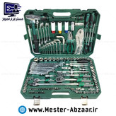 مجموعه ابزار و بکس 142 عددی باس سبز دارای آچار فرانسه و انبردست و آچار و.. مدل BOSS 142pcs LIFE-STYLE