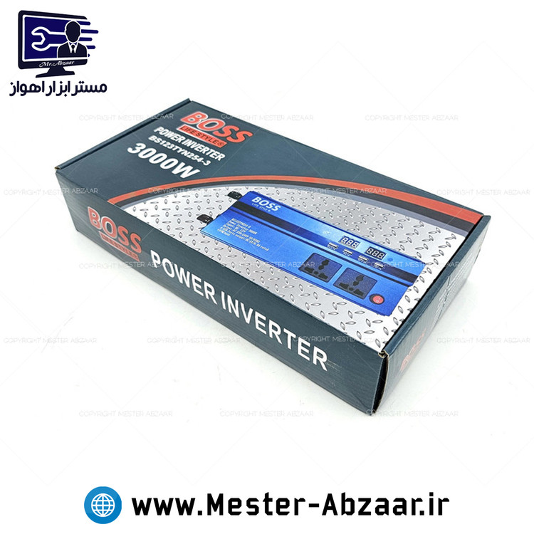 مبدل برق دیجیتال باطری خودرو 3000 وات 3 خروجی 12 ولت به 220 ولت باس تبدیل باتری اینورتر مدل boss BS123TYN254-3