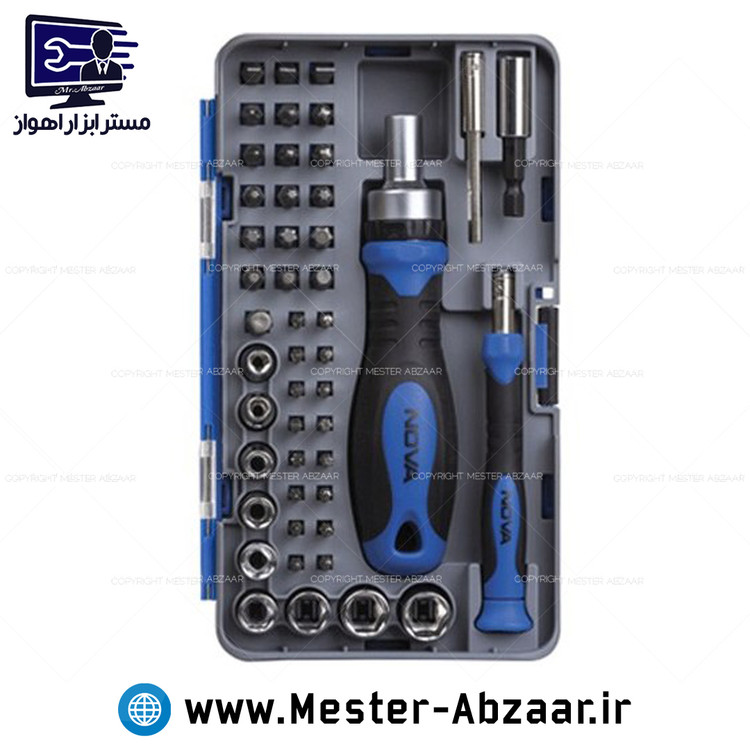 ست بیت و بکس 48 عددی نوا با دسته جغجغه ای برند نووا nova مدل 1356