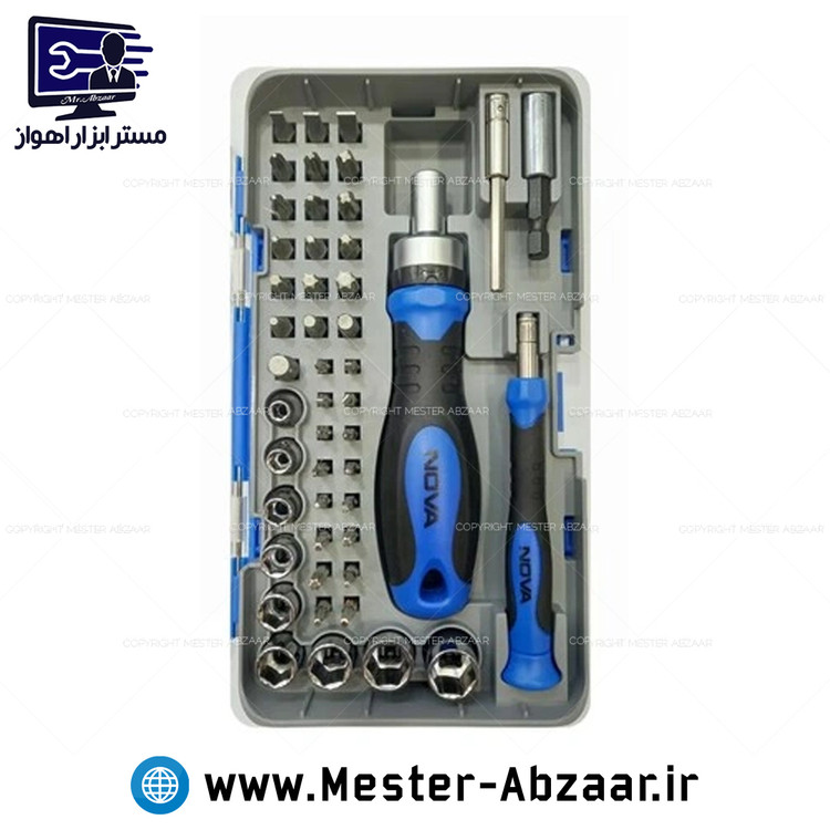 ست بیت و بکس 48 عددی نوا با دسته جغجغه ای برند نووا nova مدل 1356