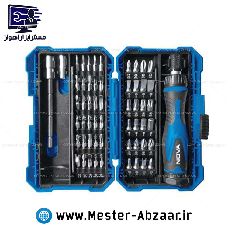 ست بیت و پیچ گوشتی 57 پارچه نوا با دسته جغجغه ای نووا nova مدل 1364