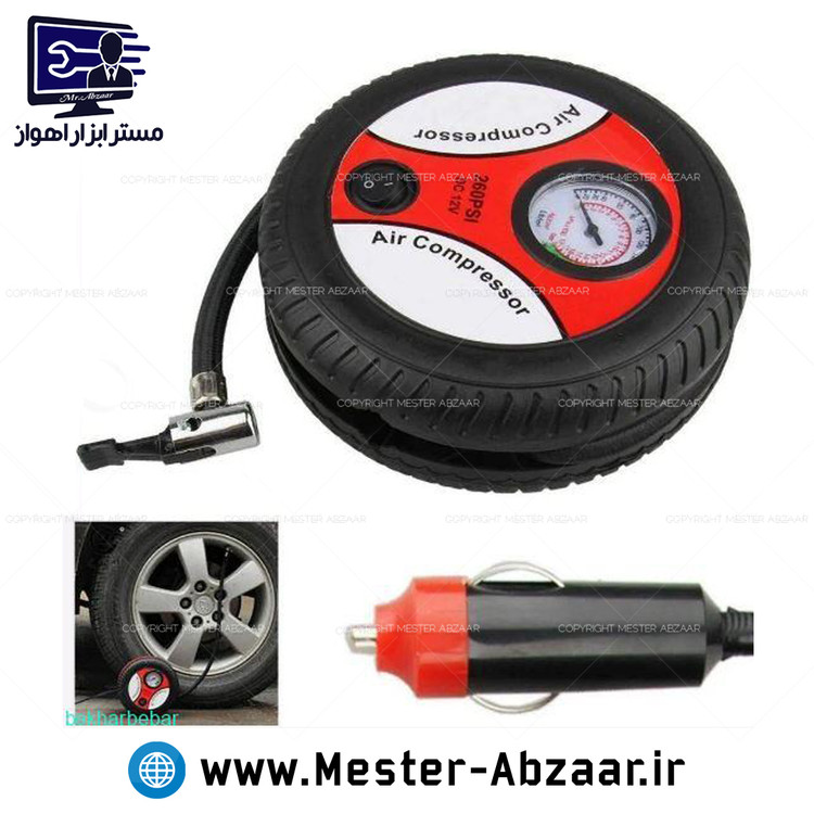 پمپ باد فندکی خودرو طرح تایر مینی کمپرسور هوا تک سیلندر ماشین مدل air compressor 260psi