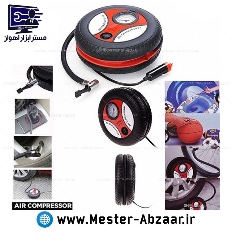 پمپ باد فندکی خودرو طرح تایر مینی کمپرسور هوا تک سیلندر ماشین مدل air compressor 260psi