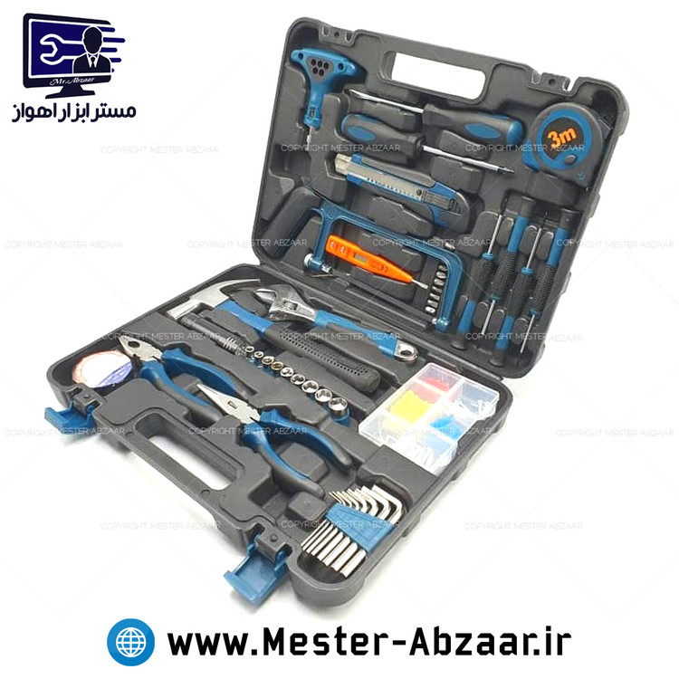ست کیت جعبه ابزار 46 تکه کامل باس چکش انبردست اره بکس پیچ گوشتی کیف معروف به مجموعه ۱۰۰ عددی مدل BOSS PCS46