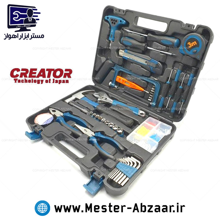 کیت ۴۶ عددی جعبه ابزار کریتور چکش انبردست اره بکس پیچ گوشتی مدل CREATOR PCS46