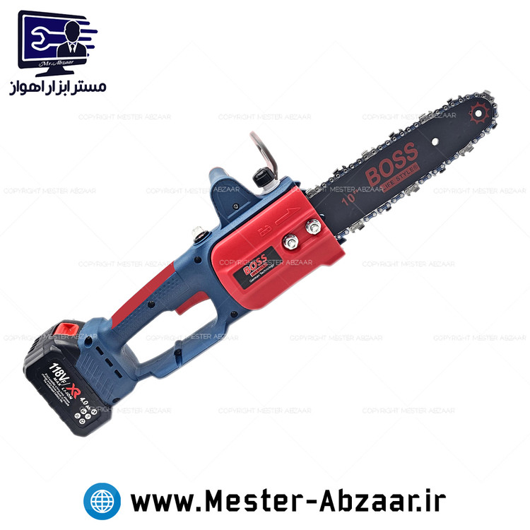 اره زنجیری شارژی 1200 وات 30 سانتی باس با کیف و زنجیر مدل BOSS 10IN 118VF