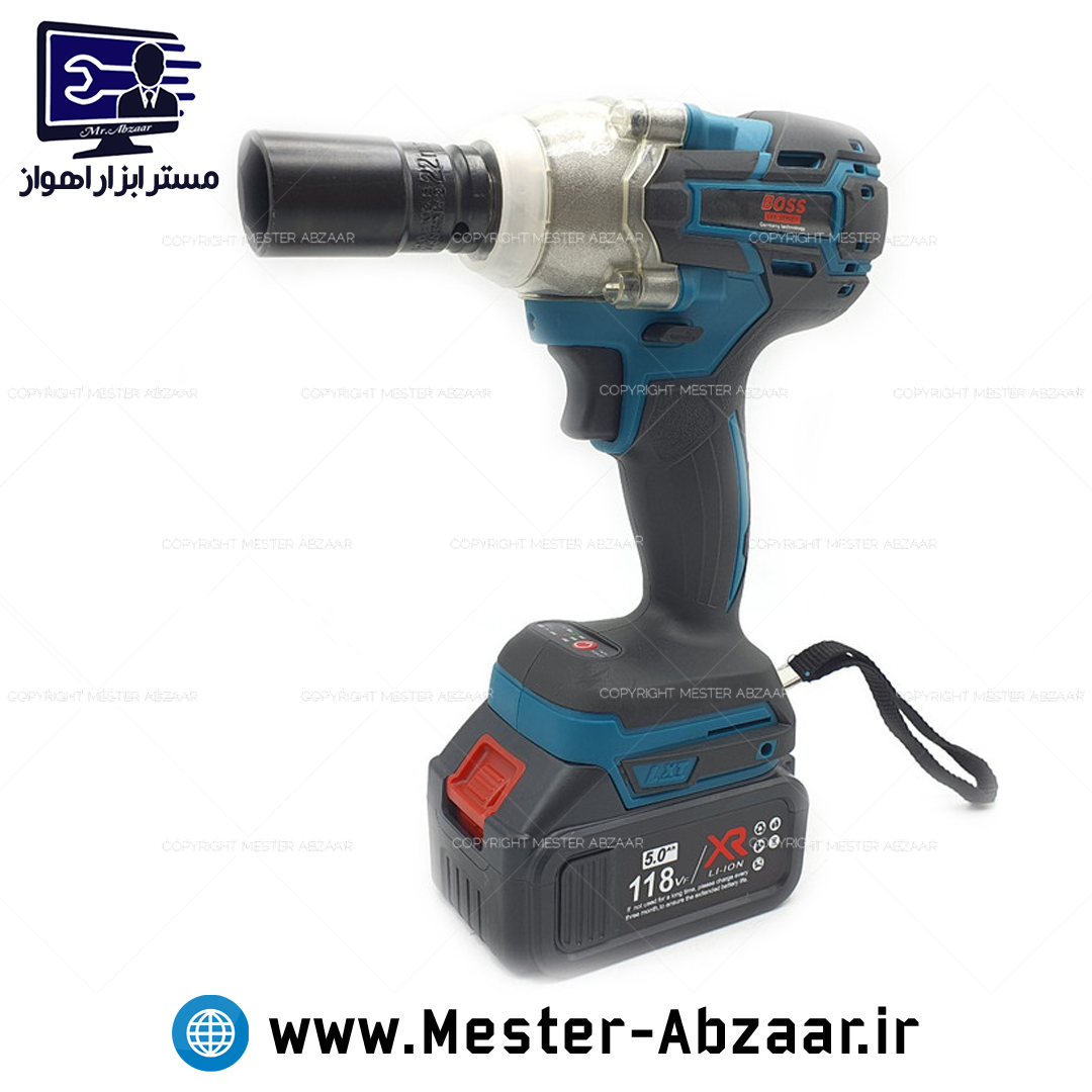 کیت سه عددی شارژی براشلس بتن کن و بکس و مینی فرز باس 118 ولت 5 آمپر جعبه آبی مدل BOOS 3PCS