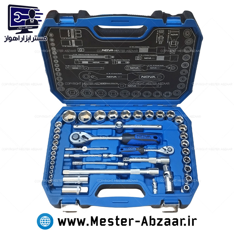 جعبه بکس حرفه ای صنعتی نوا 44 پارچه 1/2 و 1/4 اینچ فشار قوی با کیف BMC نووا مدل NOVA 6685