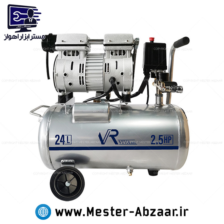 کمپرسور پمپ باد 24 لیتری 1/5 اسب سایلنت ویوارکس طوسی جدید مدل VIVAREX VR2415-SS