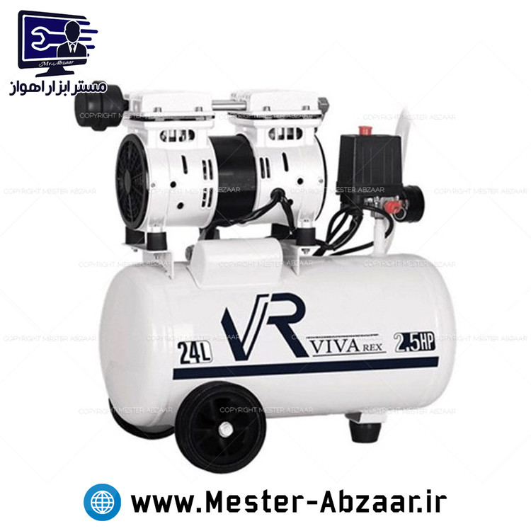 کمپرسور پمپ باد 24 لیتری 1/5 اسب سایلنت ویوارکس طوسی جدید مدل VIVAREX VR2415-SS