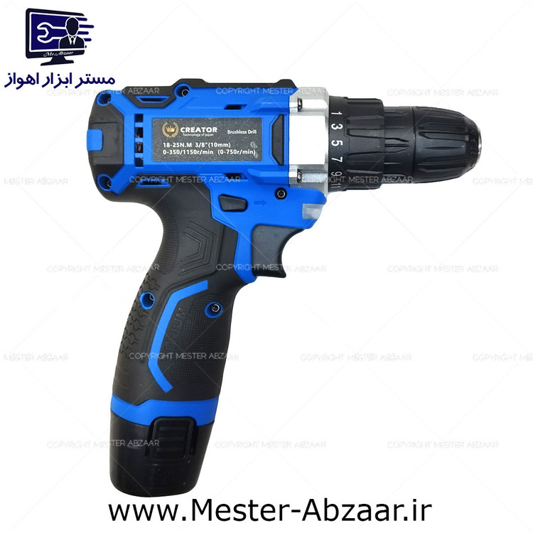 دریل پیچ گوشتی شارژی 18 ولت 25 نیوتن کریتور دو باتری جدید با لوازم کامل مدل CREATOR CR18002