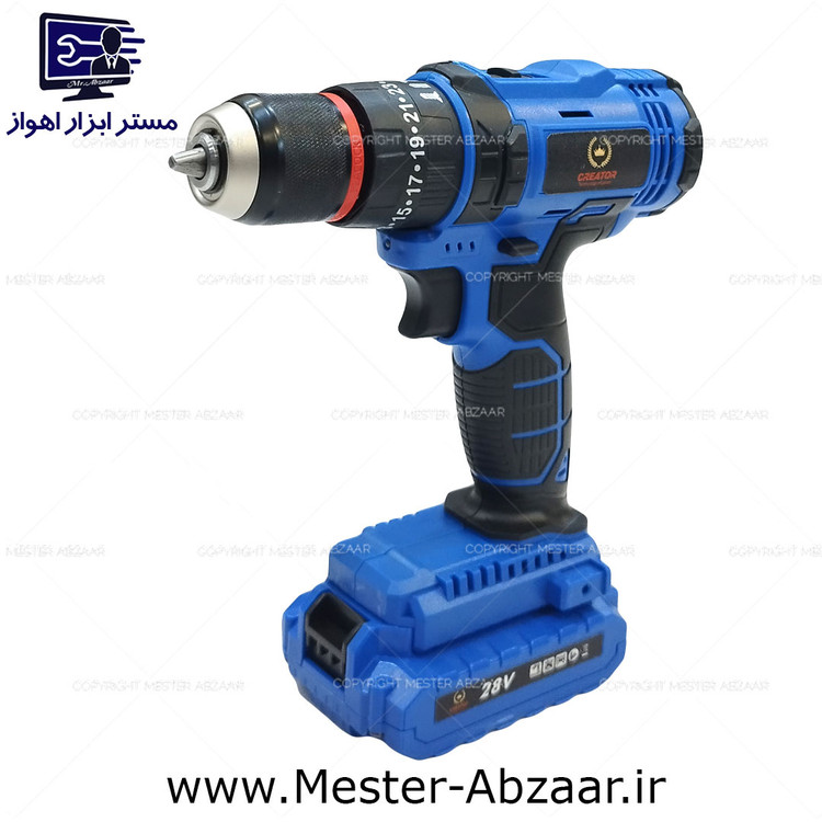 دریل پیچ گوشتی سه نظام فلزی شارژی چکشی 28 ولت کریتور دو باتری لیسانس ژاپن مدل HMB28002 CREATOR