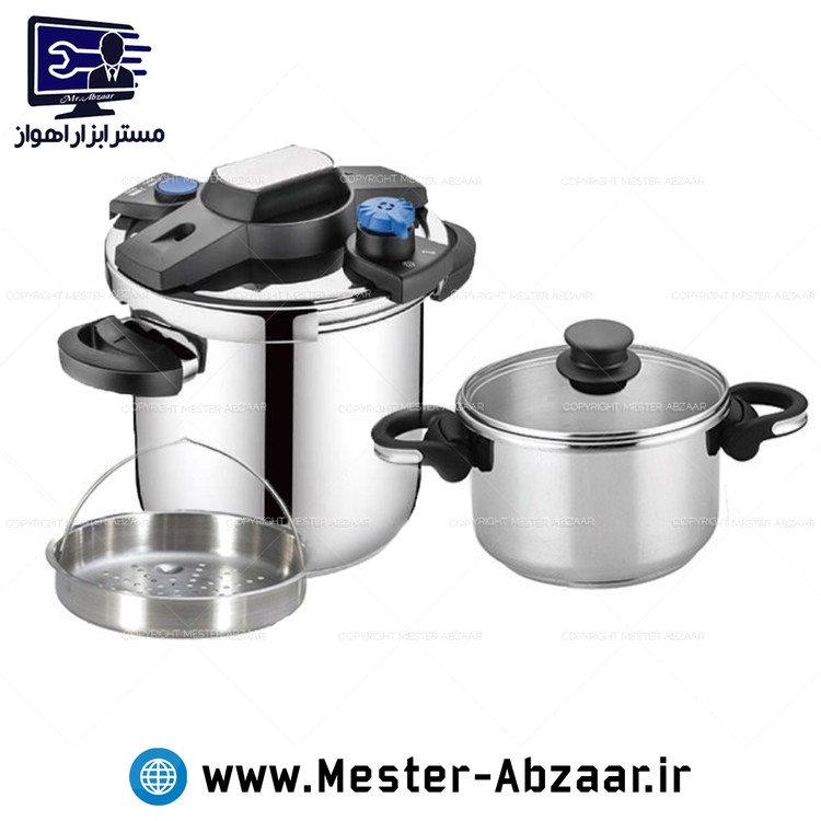 زودپز دو قلو 5+7 لیتری مکسیمن استیل سه تکه مدل ماکسیمن MAXIMAN 18/10 5+7L