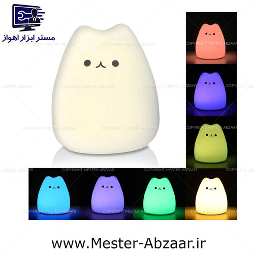چراغ خواب طرح گربه 7 رنگ شارژی rgb color-changing squishy cat light