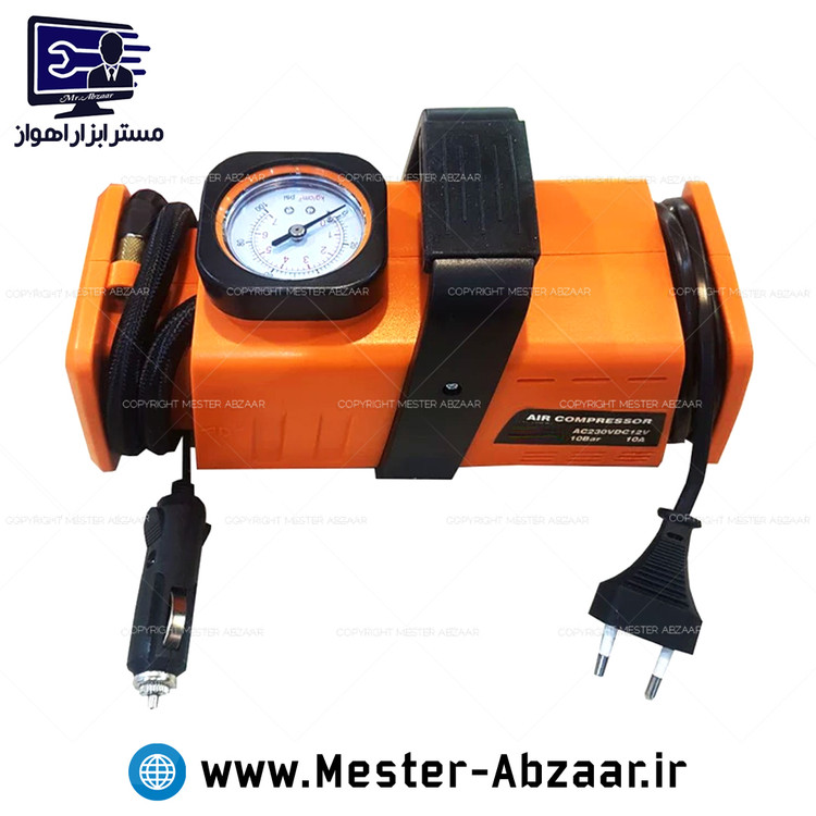 پمپ باد فندکی خودرو ۱۲ و ۲۲۰ ولت برقی خانگی دو کاره کمپرسور ماشین پمپ هوا فندکی و برق شهری مدل DCC-260