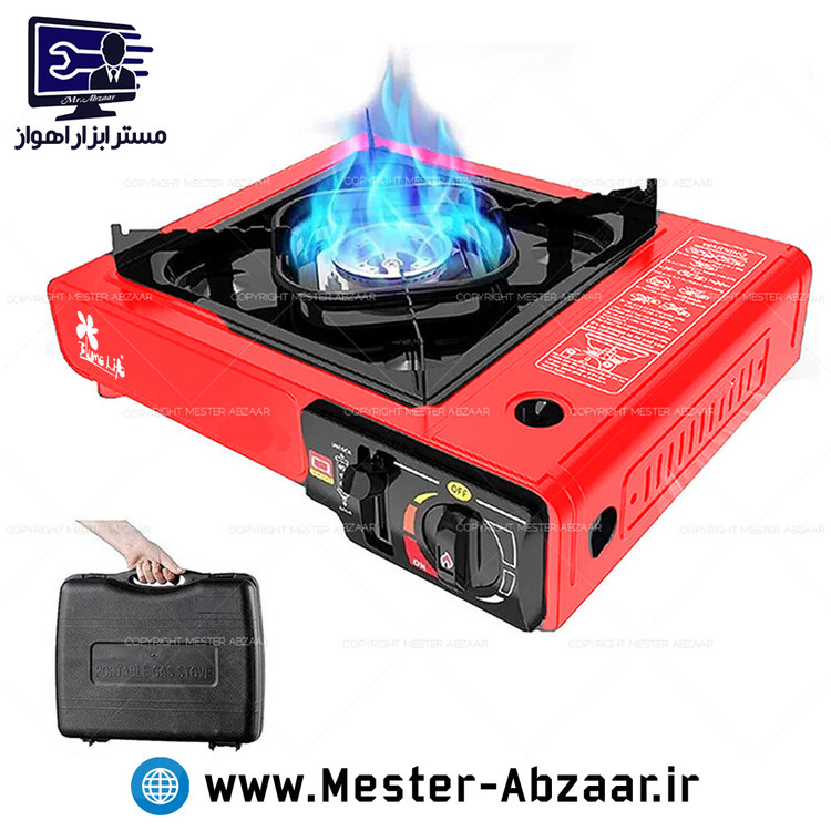 اجاق گاز دو کاره مسافرتی پیک نیکی کپسولی و گاز شهری بلوم لایف همراه کیف سامسونتی و رنگ قرمز مدل BLUME LIFE RED