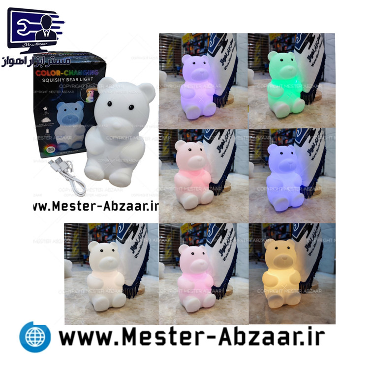 چراغ خواب طرح خرس سیلیکونی 7 رنگ ژله ای شارژی rgb color-changing squishy cat light
