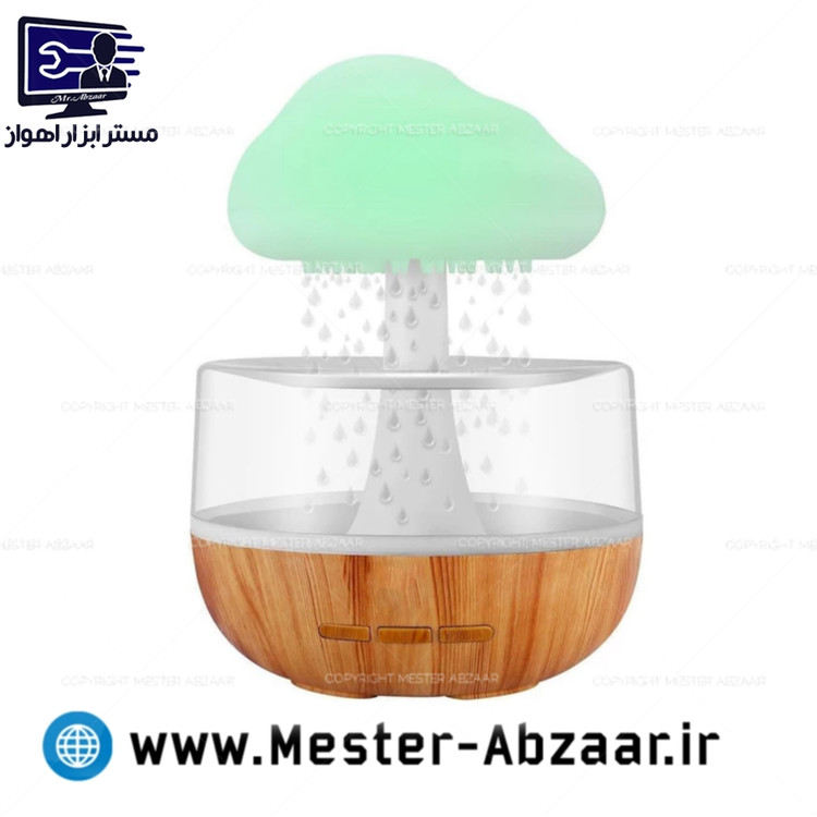 چراغ خواب آباژور رومیزی طرح قارچ باران زا دستگاه شبیه ساز باران و رطوبت 7 رنگ. طرح چوبی