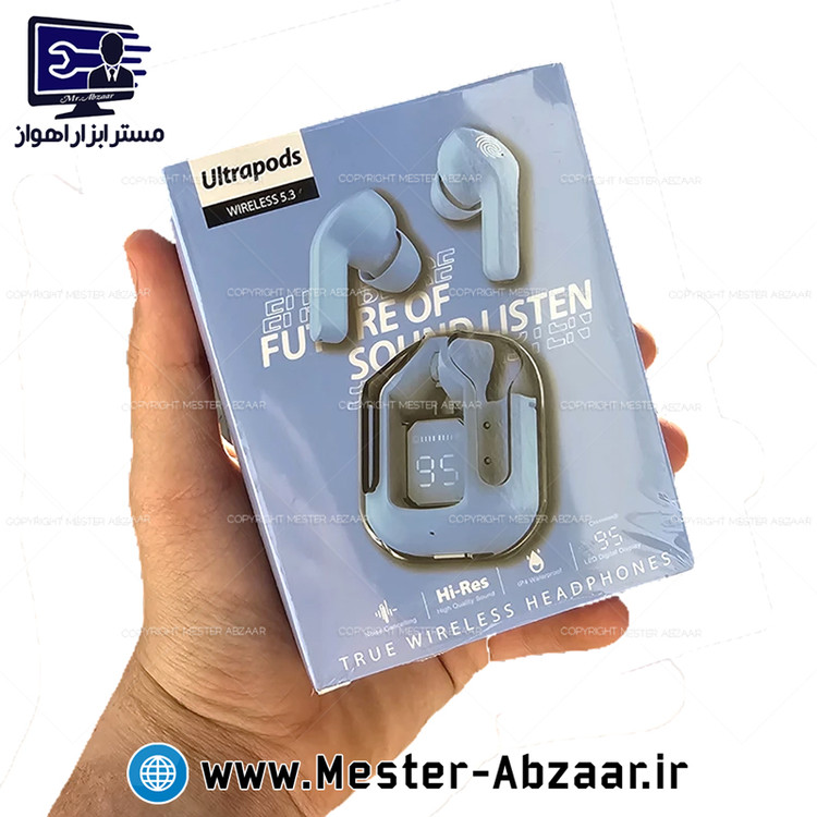 ایرپاد هندزفری بی سیم دیجیتالی مقاوم در برابر آب اقتصادی شارژی دارای رنگ بندی همراه با کابل تایپ C هدفون بلوتوثی مدل Ultra Pods