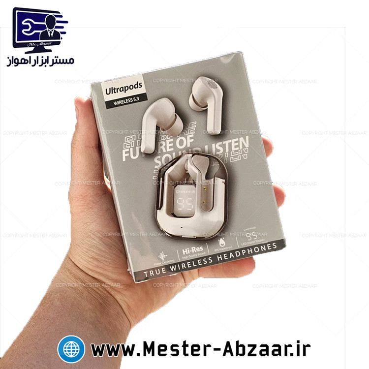 ایرپاد هندزفری بی سیم دیجیتالی مقاوم در برابر آب اقتصادی شارژی دارای رنگ بندی همراه با کابل تایپ C هدفون بلوتوثی مدل Ultra Pods