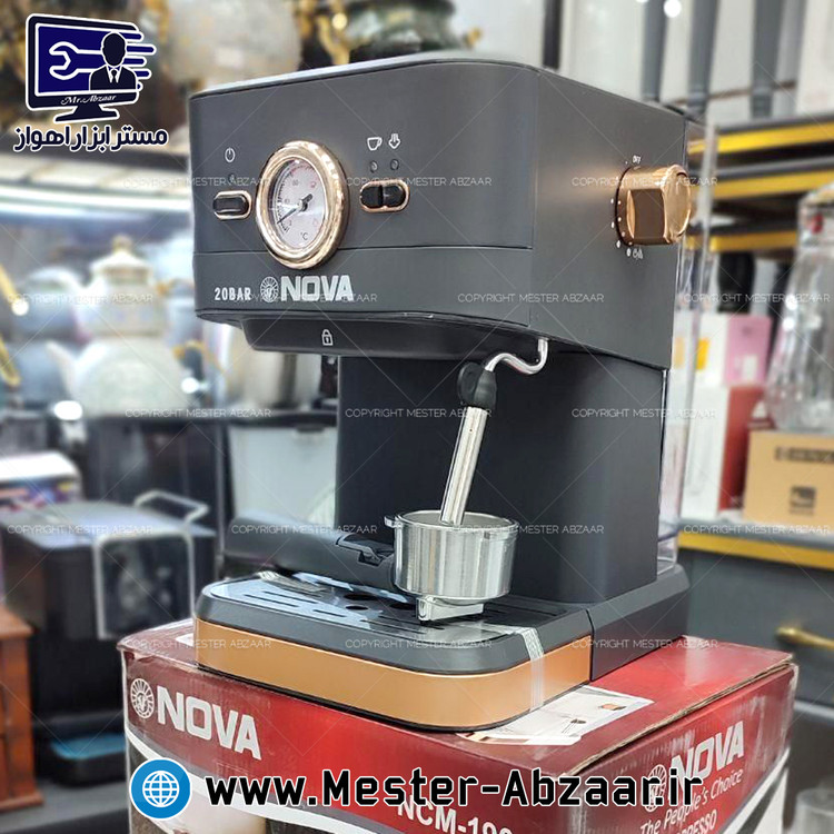 اسپرسو و قهوه ساز 2200 وات نوا اصلی پمپ 20 بار سفید و مشکی اسپرسوساز نووا مدل NOVA NCM-190