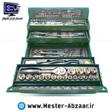 ست 85 عددی جعبه ابزار باس سبز جدید سه طبقه کامل با بکس و جغجغه و انبر قفلی و متر و انبردست و... مدل BS-TOLS-85 GREEN BOSS