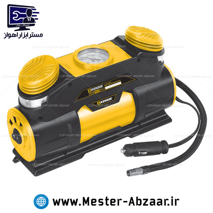 پمپ باد پمپ باد کمپرسور فندکی ماشین گارانتی دار دو سیلندر لاستیک دوچرخه موتورسیکلت برند کنزاکس مدل ۵۴۱۹ kenzax