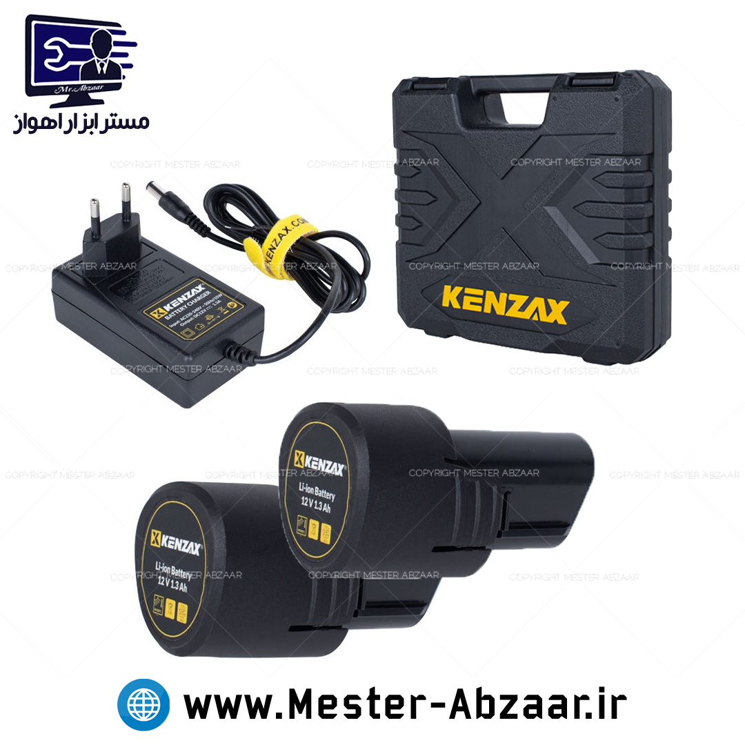 دریل پیچ گوشتی شارژی 12 ولت 26 نیوتون دو باتری کنزاکس با گارانتی یک سال با کیف مدل KENZAX 8112