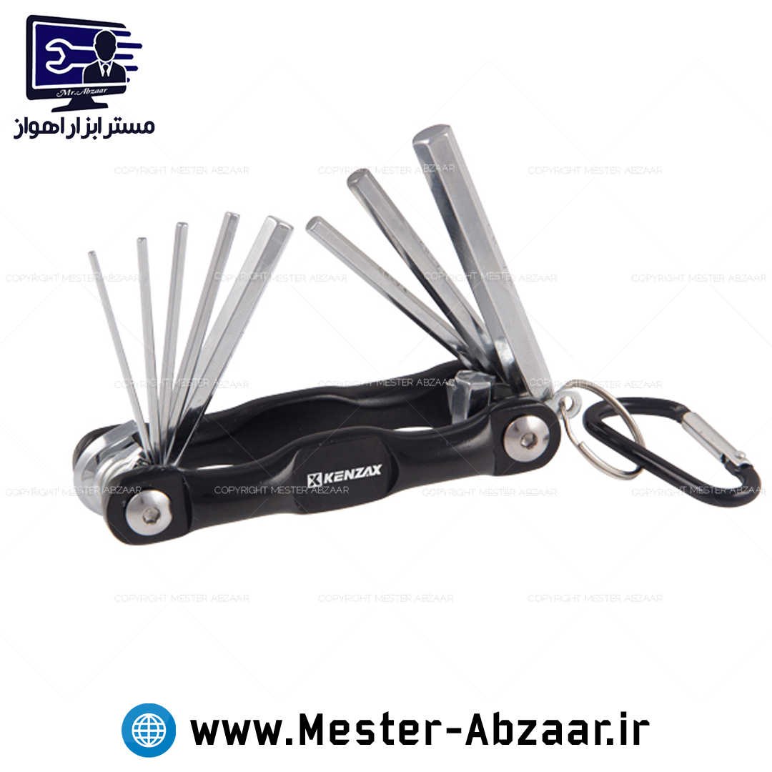 ست 8 پارچه آلن چاقویی شش گوش کنزاکس گیره دار تاشو مدل KENZAX KTK-108