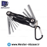 ست 8 پارچه آلن چاقویی شش گوش کنزاکس گیره دار تاشو مدل KENZAX KTK-108