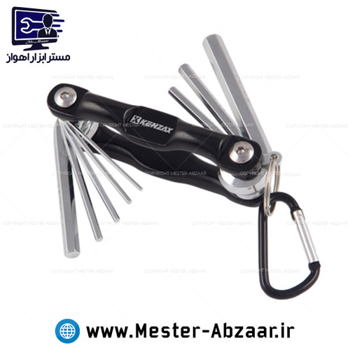ست 8 پارچه آلن چاقویی شش گوش کنزاکس گیره دار تاشو مدل KENZAX KTK-108