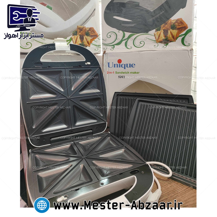 اسنک و ساندویچ ساز و گریل دو کاره یونیک مدل UNIQUE 5263