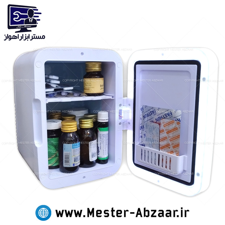 یخچال مسافرتی دو کاره فندکی و برقی سرد و گرم آینه چراغ دار خودرو 4 لیتری مینی ماشین آرایشی مدل BEAUTY MINI FRIDGE 4L