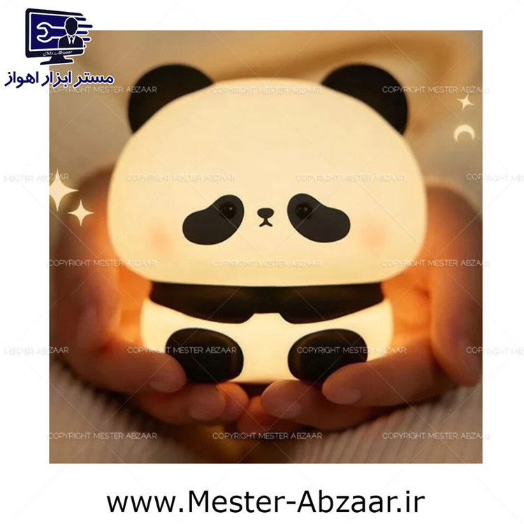 چراغ خواب سیلیکونی طرح پاندا نشسته 3 حالته ضربه ای شارژی مدل 1159