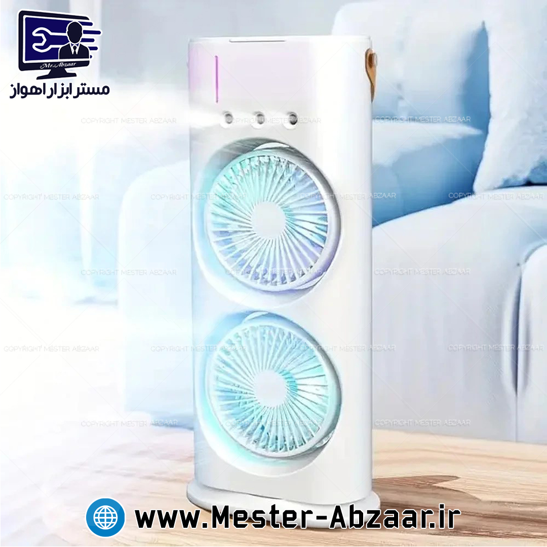 پنکه مه پاش دو فن بخور سرد چرخشی شارژی مدل DOUBLE-ENDED SPRAY FAN XL607