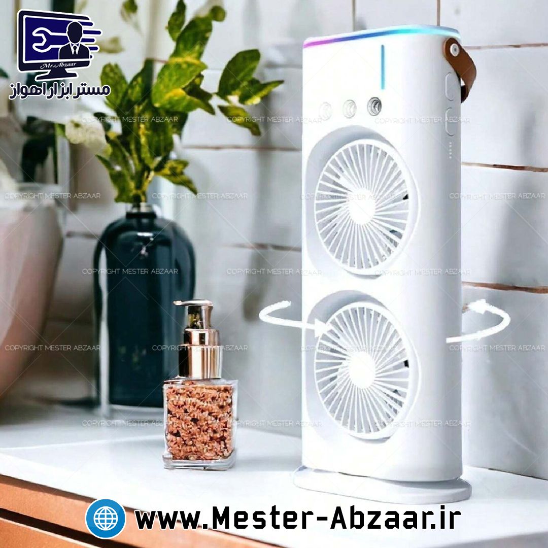 پنکه مه پاش دو فن بخور سرد چرخشی شارژی مدل DOUBLE-ENDED SPRAY FAN XL607