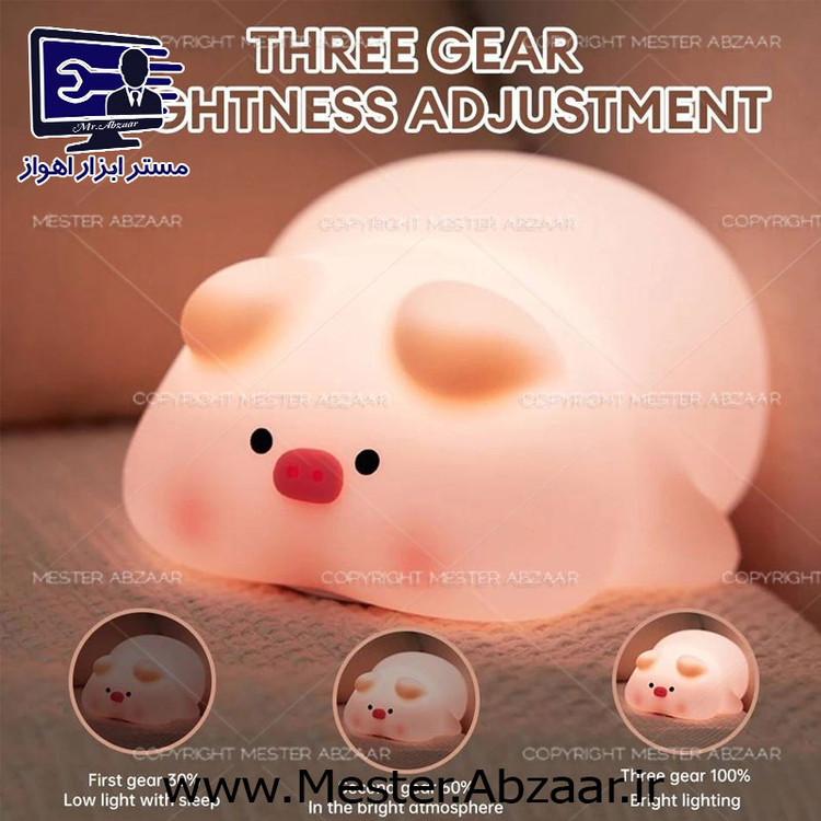 چراغ خواب سیلیکونی طرح خوک خوابیده 3 حالته ضربه ای شارژی مدل 1158