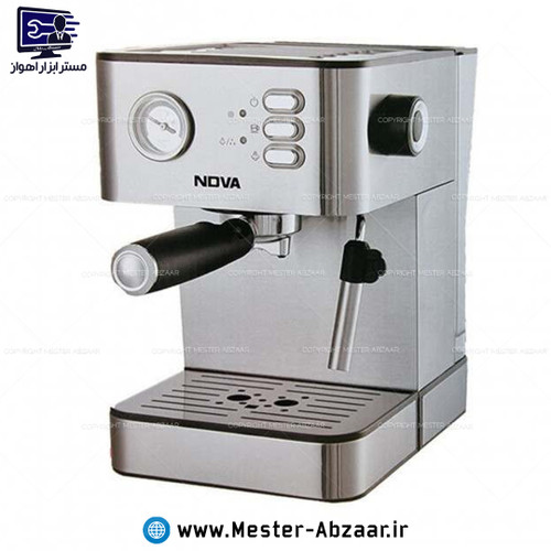 اسپرسوساز 1200 وات 25 بار تمام استیل ندوا جعبه قرمز سفید مدل NDVA NCM-147EXP اسپرسو قهوه ساز