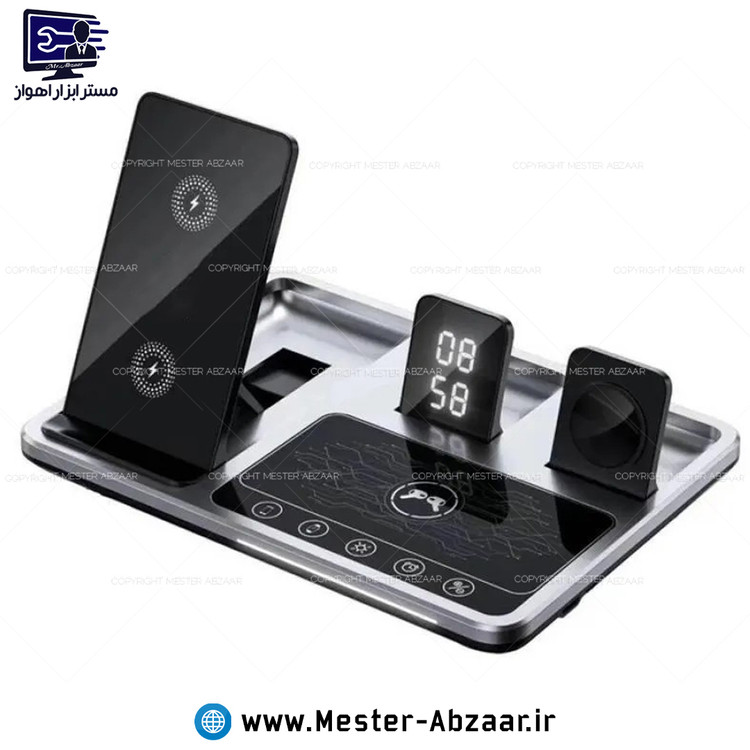 شارژر رومیزی وایرلس لمسی بیسیم 4 کاره برند R11 شارژ بی سیم موبایل ساعت ایرپاد چراغ دار
